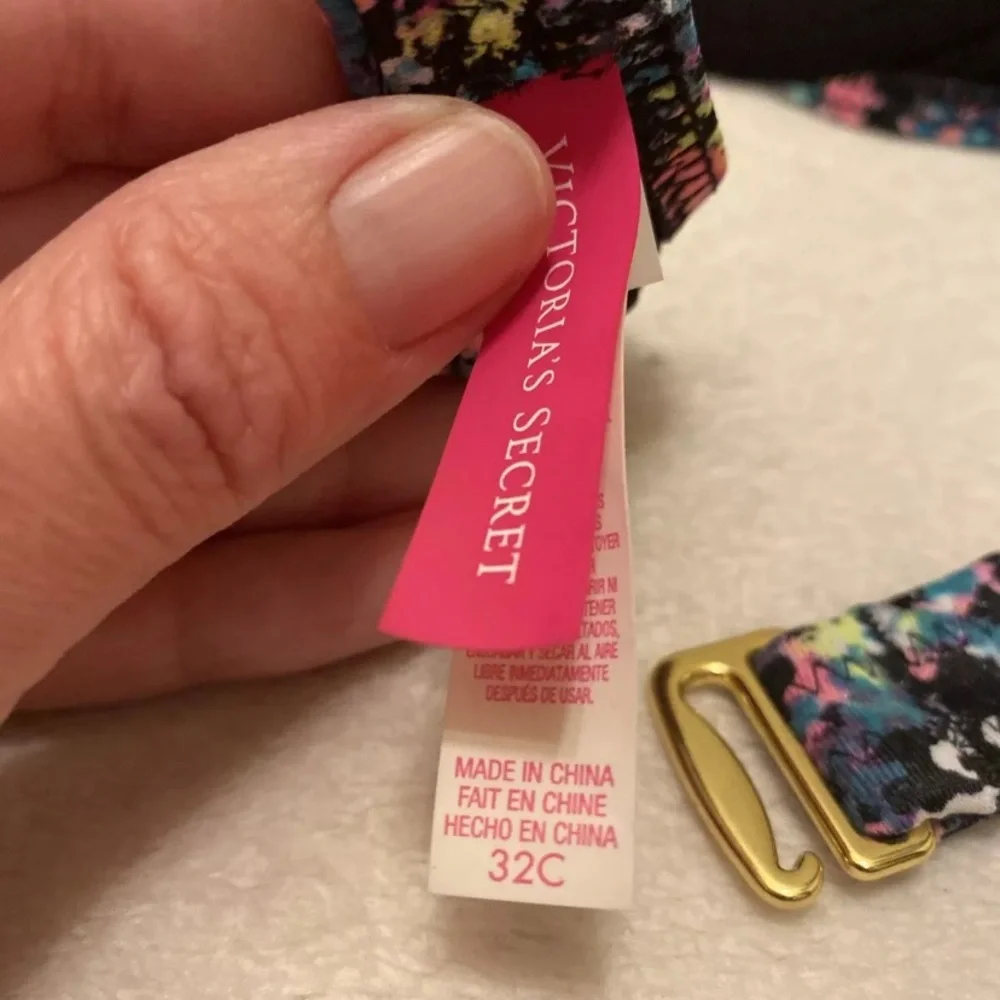 Victoria's Secret Multicolor Paint Splatter Bikini with Pink Bottom